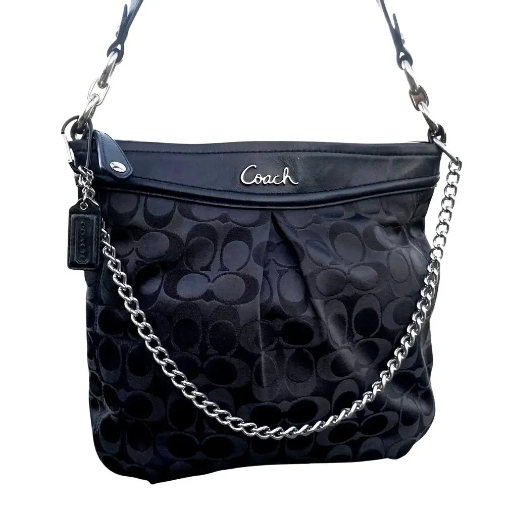 Y2K Coach Ashley Signature C Sateen F20111 Shoulder Hobo Bag Chain Jacquard EUC